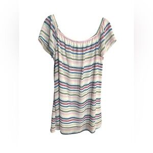 Soulmates Pastel Multi-Striped Off-Shoulder mini dress
